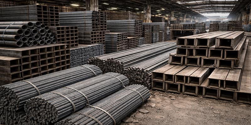 نمایی از انبار مقاطع فولادی