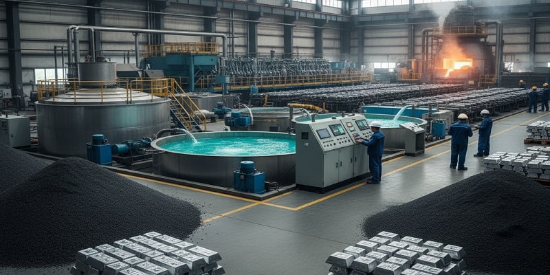 کارخانه تولید روی با حوضچه خنک‌ کننده