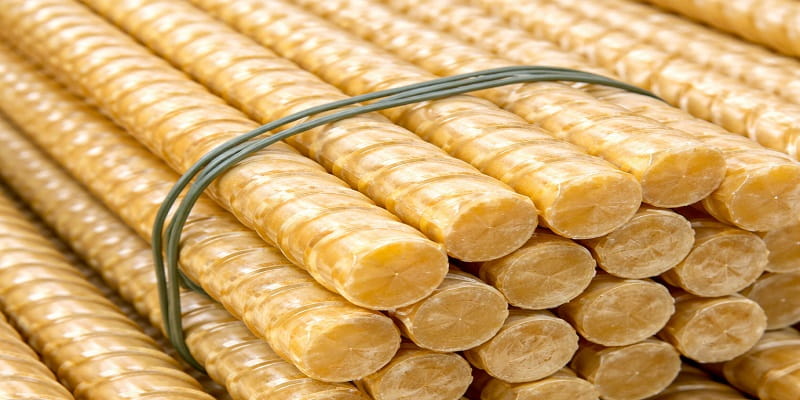 دسته ای از آرماتورهای فایبرگلاس با سطح صاف و رنگ طلایی