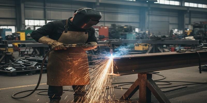 نمایی از برش تیرآهن با هوابرش