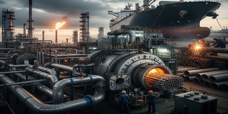 از لوله آتشخوار در صنعت کشتی سازی و نفت و گاز استفاده می شود.