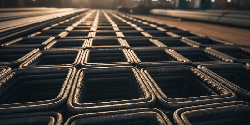 انبوهی از میلگردهای برشی در کارخانه تولید مقاطع فولادی