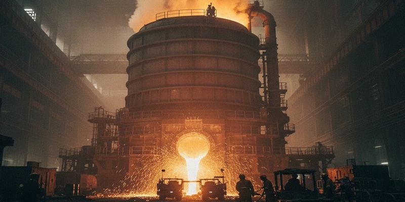 نمایی از فولادسازی با کوره بلند