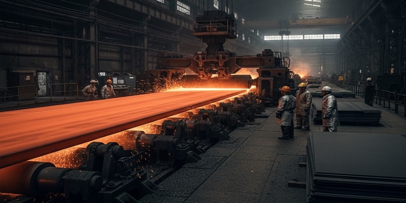 نمایی از کارخانه تولید ورق گرم فولادی