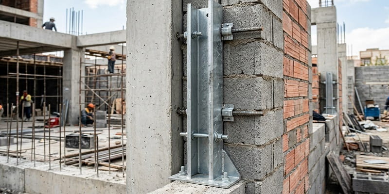 وال پست فولادی عمودی نصب شده در اسکلت بتنی ساختمان