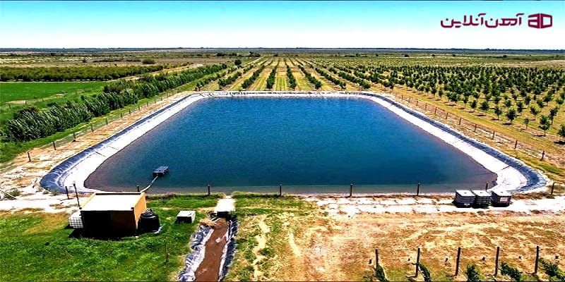 استخر ژئوممبران کشاورزی برای ذخیره آب و آبیاری باغ