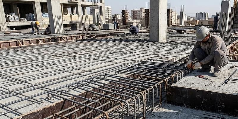 نحوه قرارگیری و خم میلگرد ممان منفی روی تیر بتنی