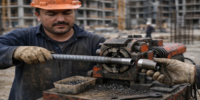 کارگر در حال انجام رواداری میلگرد