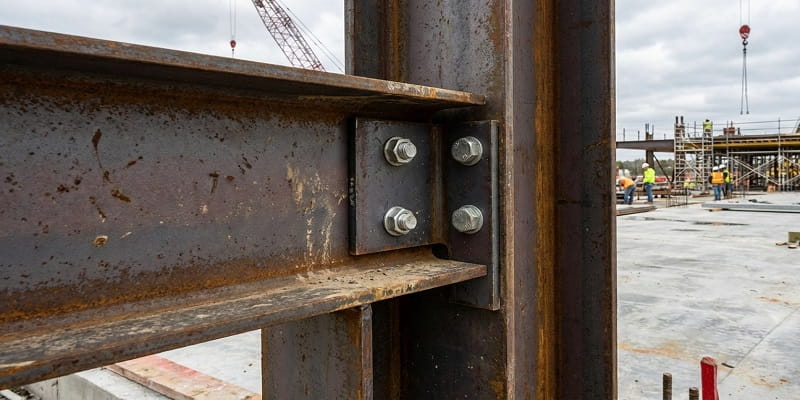 نمایی از اتصال مفصلی تیر به ستون