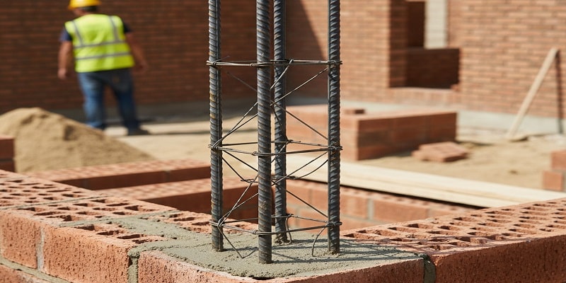 استفاده از میلگرد بستر عمودی در دیوار ساختمان