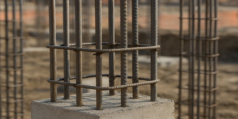 استفاده از میلگرد برشی در ستون بتنی در حال ساخت
