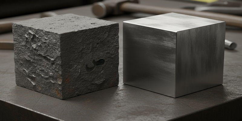 نمایی از چدن و فولاد در کنار هم