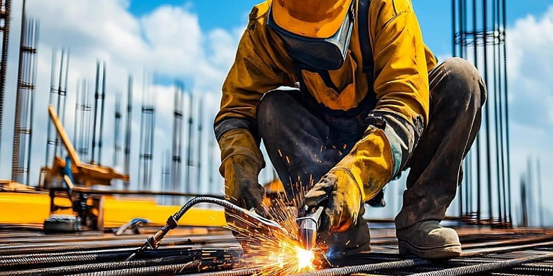 جوشکاری میلگرد در کارگاه ساختمانی