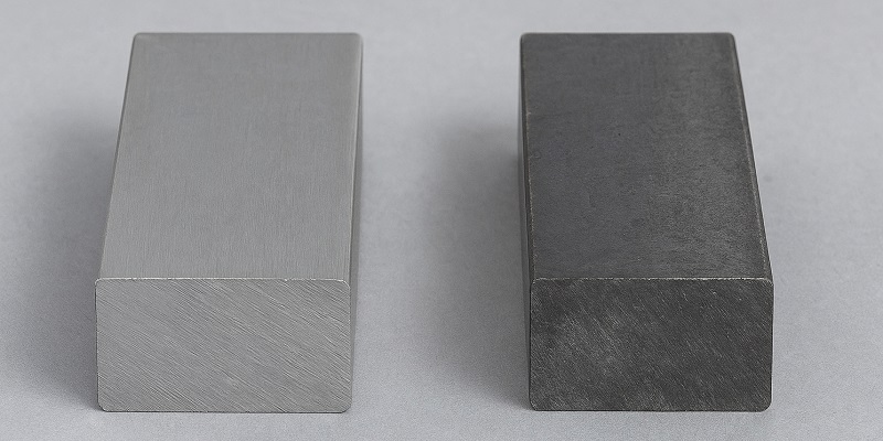 در این تصویر، فولاد کم کربن و پرکربن را در کنار یکدیگر مشاهده می‌کنید.