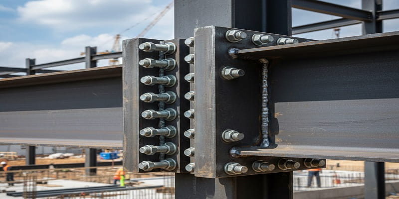 نمایی از به‌کارگیری اتصالات فلنجی به‌منظور اتصال تیر به ستون