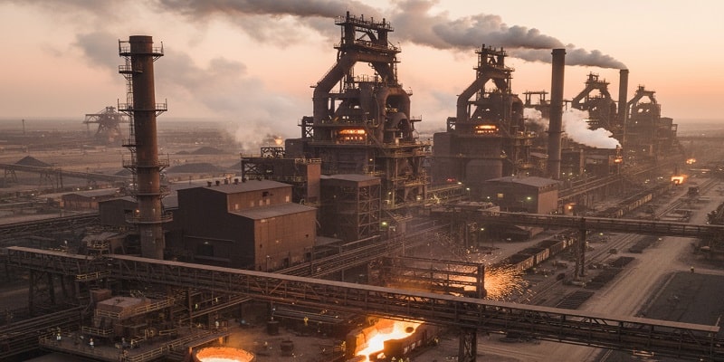 نمایی از کارخانه فولادی مدرن با ظرفیت بالای تولید