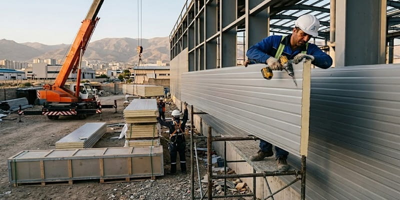 مراحل نصب و اجرای ساندویچ پنل دیواری در کارگاه ساختمانی