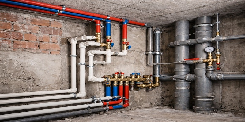 نمایی از لوله کشی ساختمان