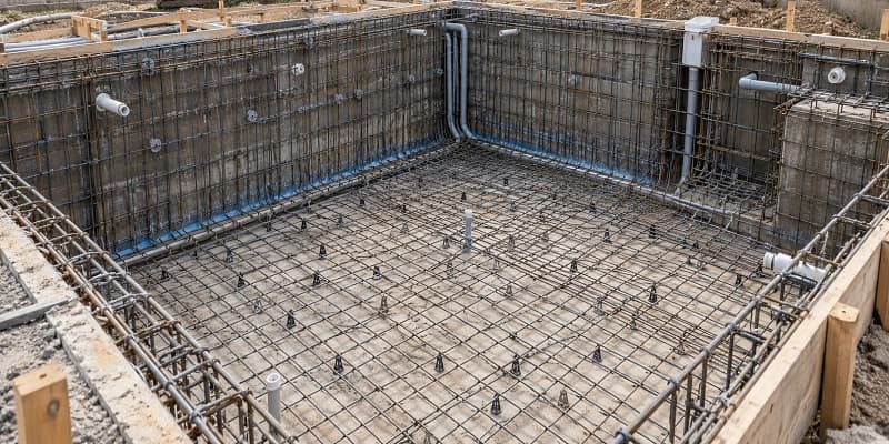 جزئیات آرماتوربندی کف و دیواره استخر بتنی