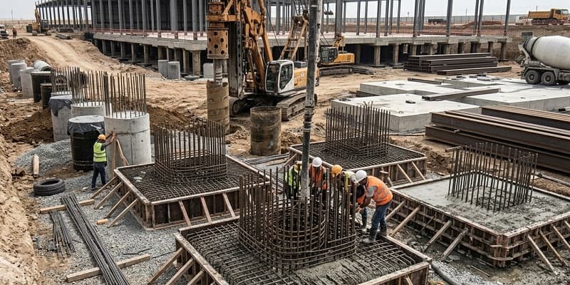 جایگذاری میلگردهای انتظار در فونداسیون نیمه عمیق