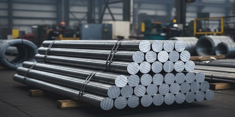 تصویری از میلگردهای کششی در کارخانه تولید قطعات فولادی