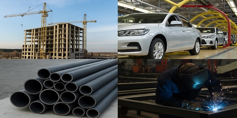 فولاد کم کربن، در صنایع مختلفی ازجمله خودروسازی و ساختمان سازی کاربرد دارد.