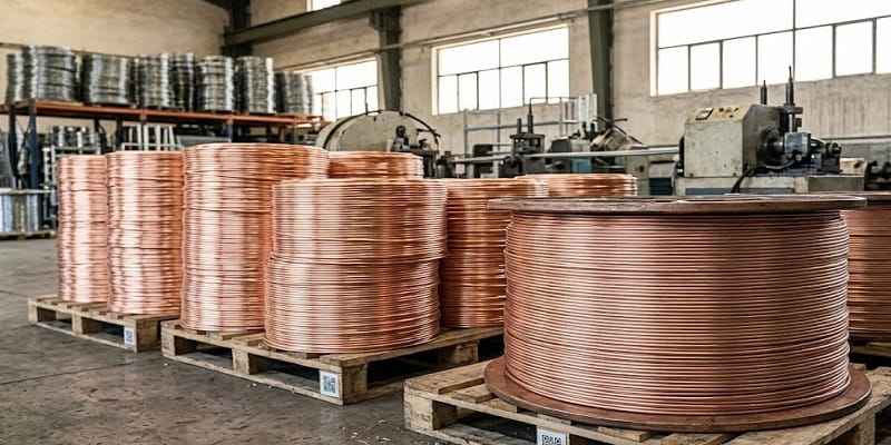 کلاف های مفتول مسوار در انبار صنایع مفتولی