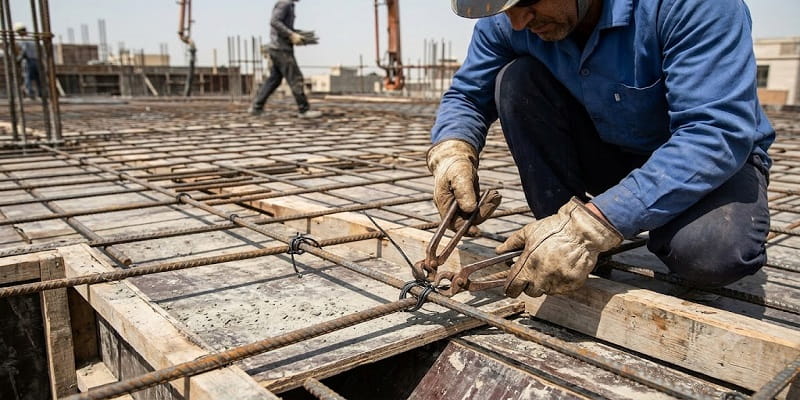 بستن میلگرد حرارتی در سقف به روش کراواتی